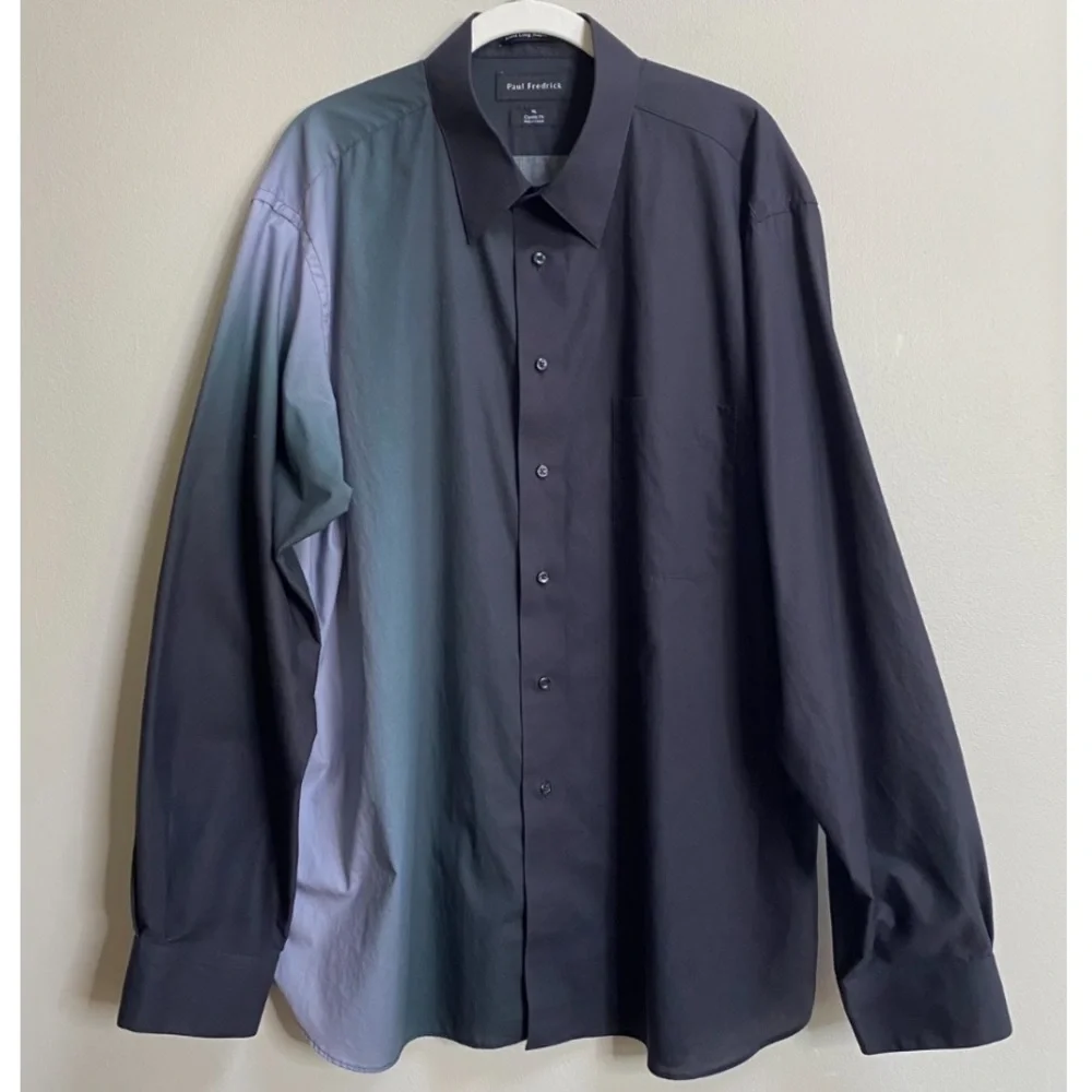 Men's Paul Fredrick Black Classic Fit Cotton Ombre Print Casual Shirt Size XL